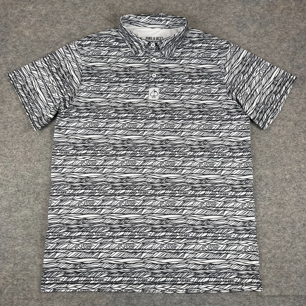 Pins & Aces Fragment Performance Golf Polo Shirt Polyester Black Mens Large L